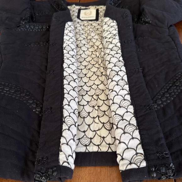 Malvin Hamburg Quilted Black Beaded Embroidered Blazer Jacket Women's Size 12 - Picture 9 of 12